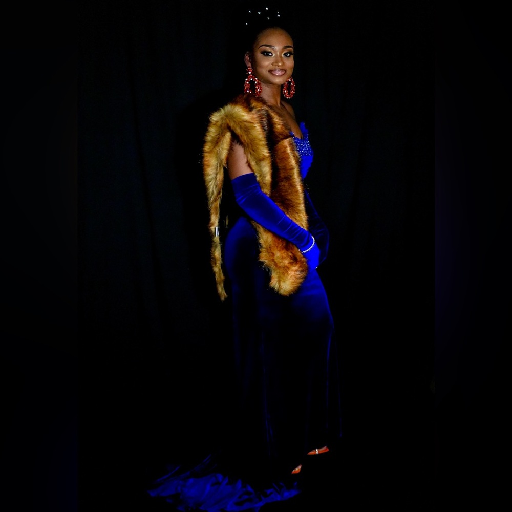 Royal Blue Off Shoulder Mermaid Evening Gown w/Beaded front detail- Custom made